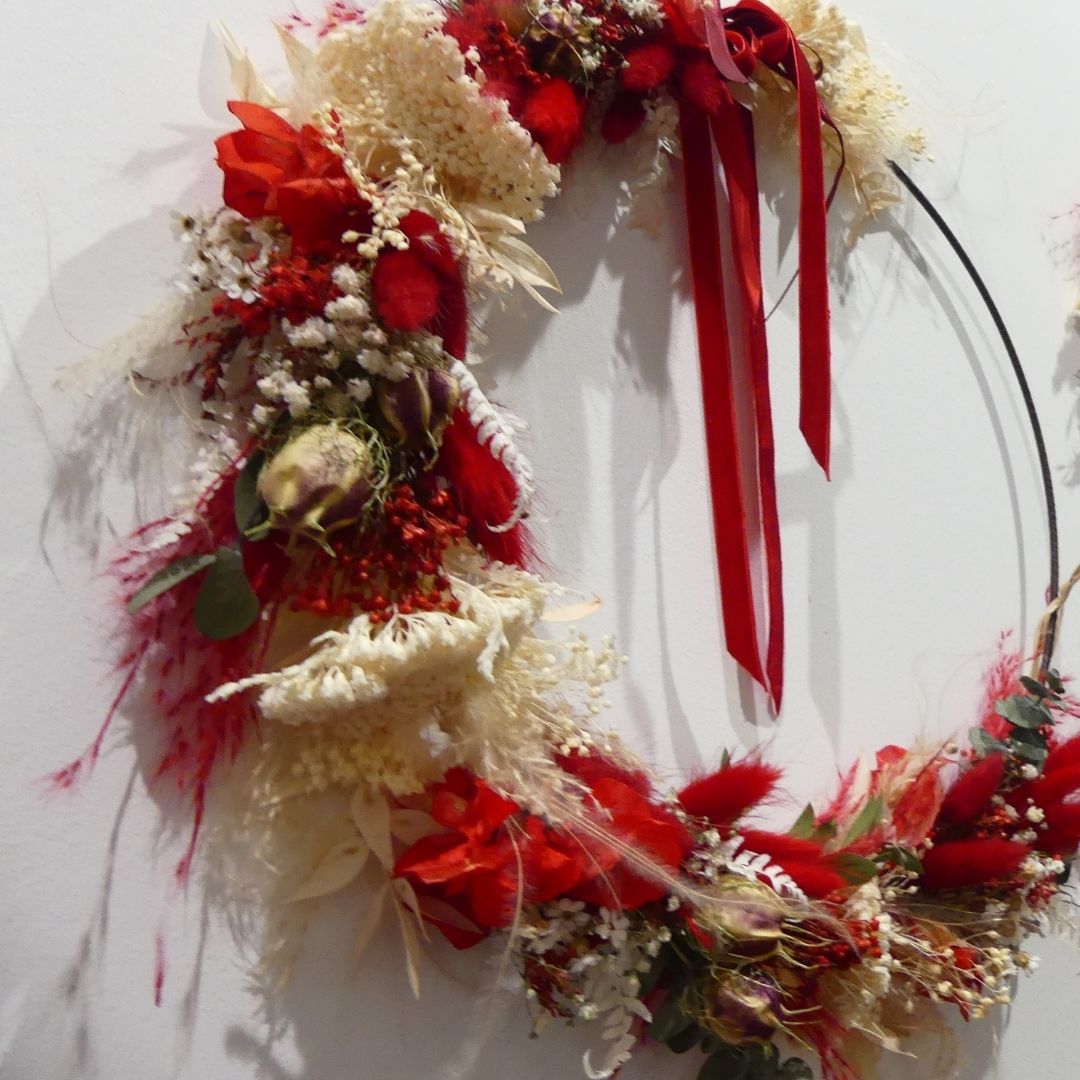 couronne fleurs séchées rouge