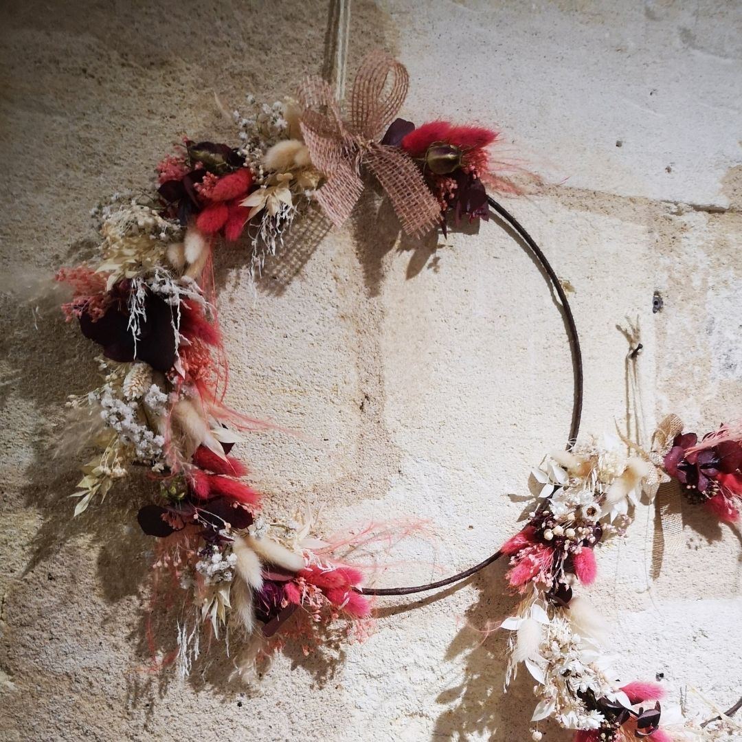 Couronne fleurs séchées rose