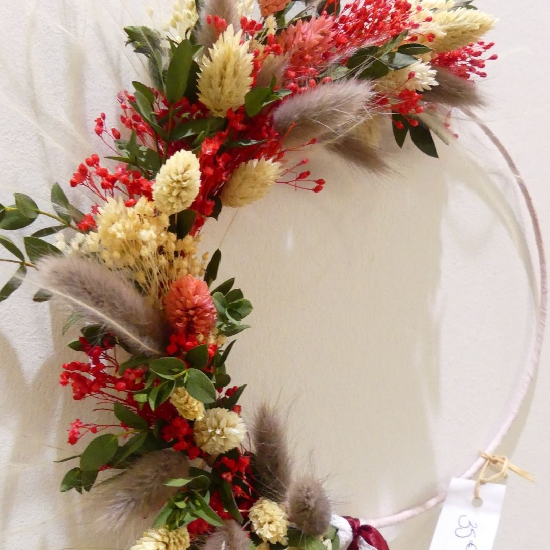 couronne fleurs séchées rouge